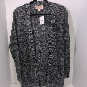 Ambiance Sweater Cardigan Long Sleeve Open Front Dark Gray Black L